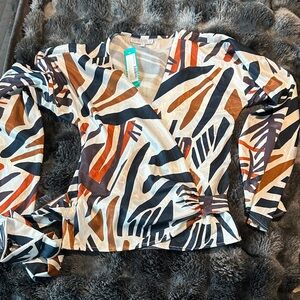 Love Tree Blue and Orange Abstract Blouse